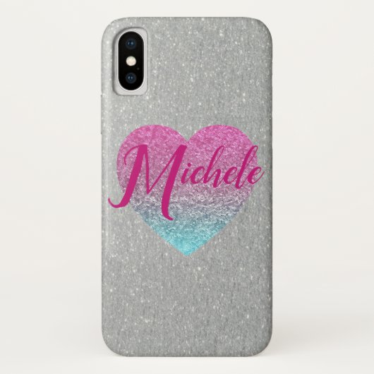 Glitter Heart Monogrammed Case-Mate iPhone Case (Achterkant)