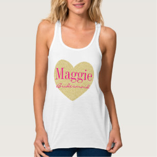 Glitter Heart-Print Persoonlijke Bridesmaid Tanktop