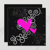 Glitter Hearts Gothic Birthday Invitation Kaart (Voorkant / Achterkant)