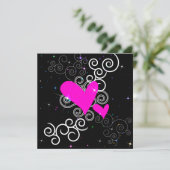 Glitter Hearts Gothic Birthday Invitation Kaart (Staand voorkant)