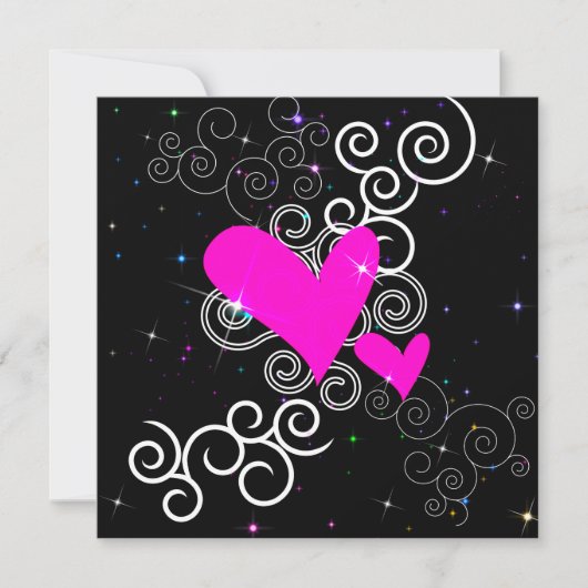 Glitter Hearts Gothic Birthday Invitation Kaart (Voorkant)