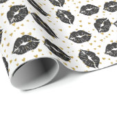 Glitter Hearts met Black Lips Valentijnsdag Cadeaupapier (Rol Hoek)