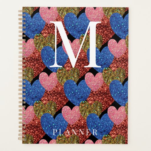 Glitter Hearts Modern Glam Monogram Planner (Voorkant)