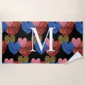 Glitter Hearts Modern Glam Monogram Strandlaken (Voorkant)