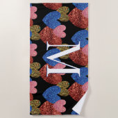 Glitter Hearts Modern Glam Monogram Strandlaken (Voorkant)