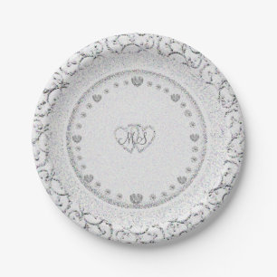 Glitter Hearts-monogram   Bruiloft Papieren Bordje