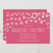 Glitter Hearts Pink Valentijnsdag Party Kaart (Voorkant / Achterkant)