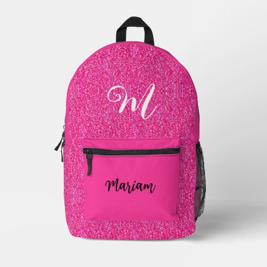 Glitter & Heldere Hete Roze Kleur - Monogram Bedrukte Rugzak (Voorkant)
