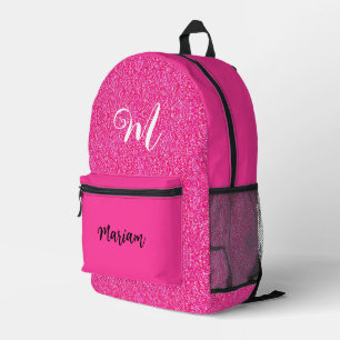 Glitter & Heldere Hete Roze Kleur - Monogram Bedrukte Rugzak