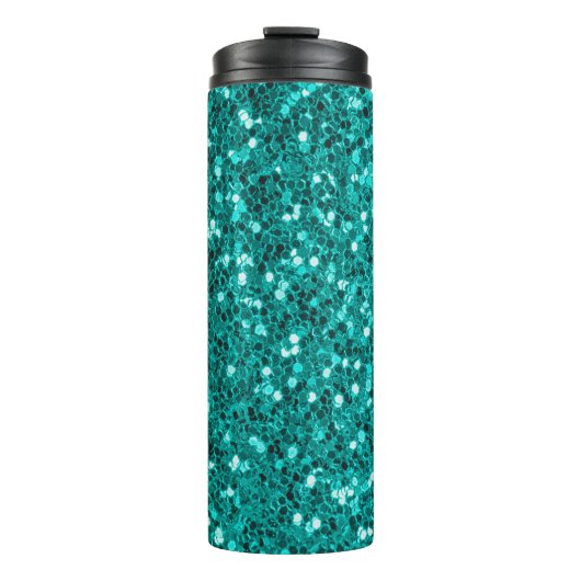 Glitter heldere turkooistextuur thermosbeker (Voorkant)