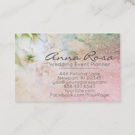 *~* Glitter Hemelse Waterverf Bloemen Turkoois Visitekaartje (Achterkant)