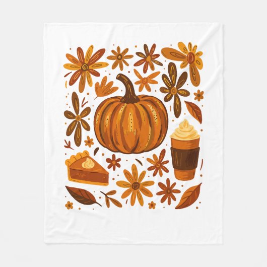 Glitter Herfst Bloemen Pompoen Dankzegging Fleece Deken (Voorkant)