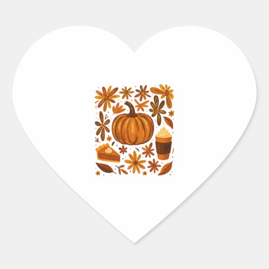 Glitter Herfst Bloemen Pompoen Dankzegging Hart Sticker (Voorkant)