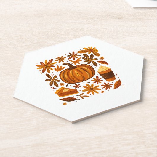 Glitter Herfst Bloemen Pompoen Dankzegging Kartonnen Onderzetters (Schuin)