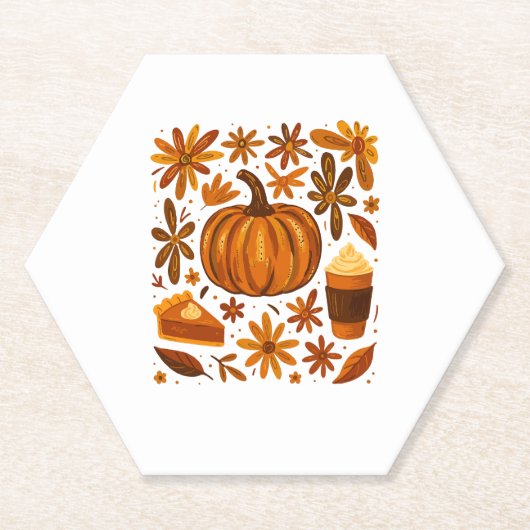 Glitter Herfst Bloemen Pompoen Dankzegging Kartonnen Onderzetters (Voorkant)