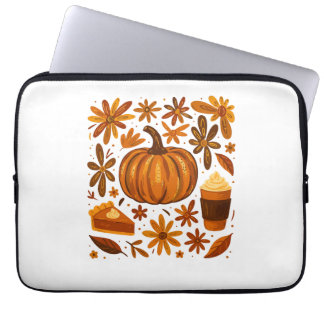 Glitter Herfst Bloemen Pompoen Dankzegging Laptop Sleeve
