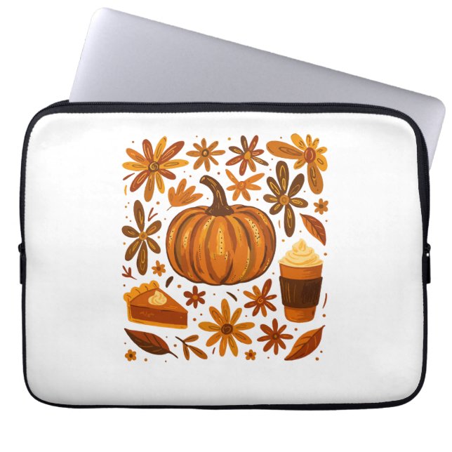 Glitter Herfst Bloemen Pompoen Dankzegging Laptop Sleeve (Voorkant)