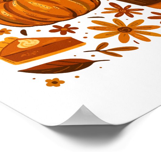 Glitter Herfst Bloemen Pompoen Dankzegging Poster (Hoek)