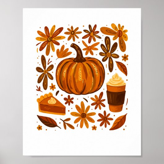 Glitter Herfst Bloemen Pompoen Dankzegging Poster (Voorkant)