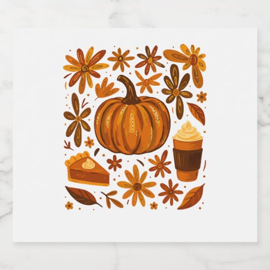 Glitter Herfst Bloemen Pompoen Dankzegging Sparkling Wijnetiket (Enkel label)