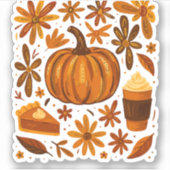 Glitter Herfst Bloemen Pompoen Dankzegging Sticker (Voorkant)