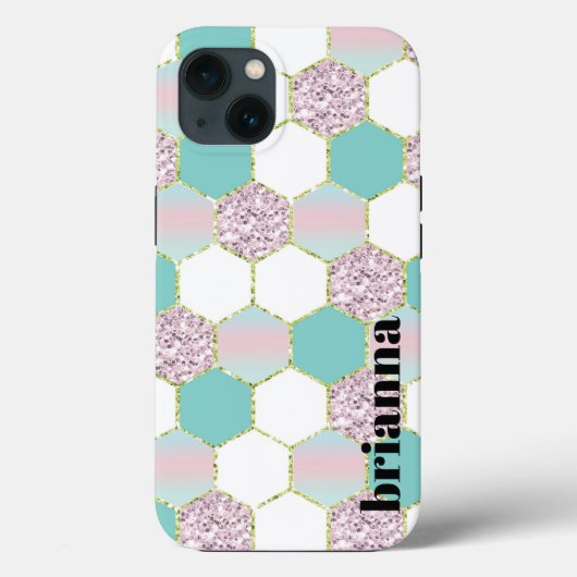 Glitter Hexagon Hoesje-Mate iPhone Case (Achterkant)