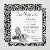 Glitter High Heels Black Damask Verjaardagsfeestje Kaart (Voorkant / Achterkant)