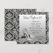 Glitter High Heels Black Damask Verjaardagsfeestje Kaart (Voorkant / Achterkant)