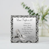 Glitter High Heels Black Damask Verjaardagsfeestje Kaart (Staand voorkant)