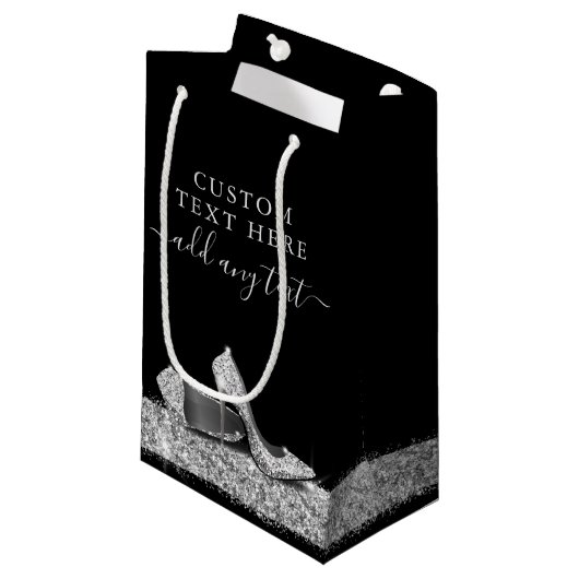 Glitter High Heels Black Silver Custom Klein Cadeauzakje (Voorkant Gekanteld)
