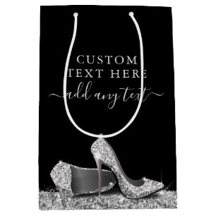 Glitter High Heels Black Silver, persoonlijk geper Medium Cadeauzakje