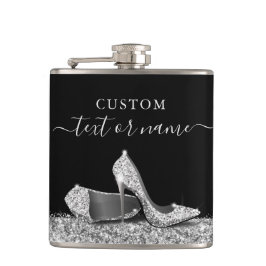 Glitter High Heels Black Silver, persoonlijk Heupfles