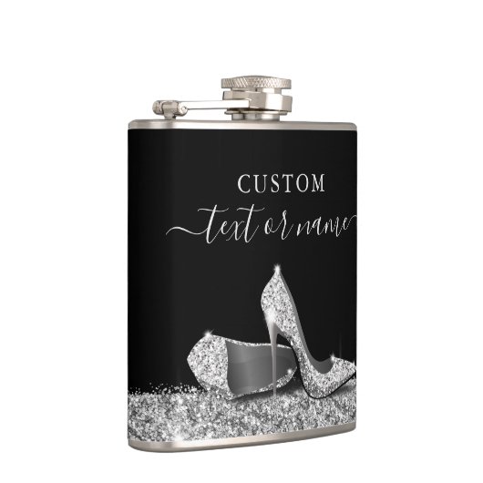 Glitter High Heels Black Silver, persoonlijk Heupfles (Rechts)