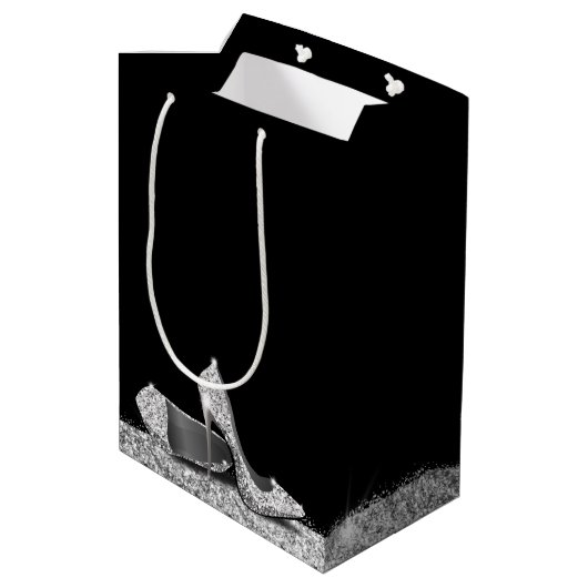 Glitter High Heels Black Silver, persoonlijk Medium Cadeauzakje (Achterkant Gekanteld)