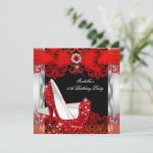 Glitter High Heels Red Lace Diamond Silver Party Kaart (Staand voorkant)