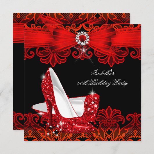 Glitter High Heels Red Lace Diamond Stiletto Shoe Kaart (Voorkant / Achterkant)