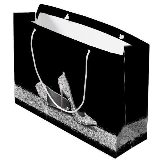 Glitter High Heels Silver Black - Aangepast groot Cadeauzakje (Achterkant Gekanteld)