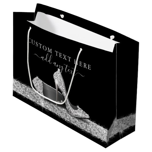 Glitter High Heels Silver Black - Aangepast groot Cadeauzakje (Voorkant Gekanteld)