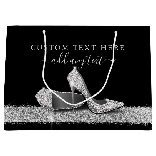 Glitter High Heels Silver Black - Aangepast groot Groot Cadeauzakje (Voorkant)
