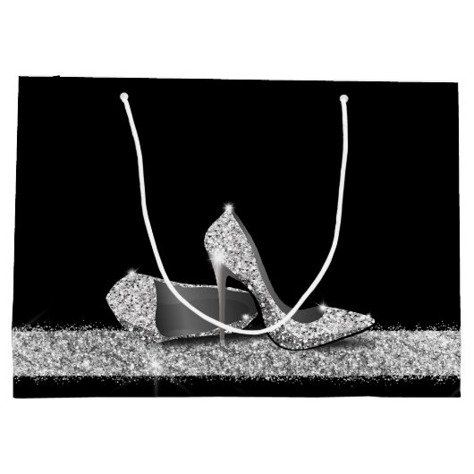 Glitter High Heels Silver Black - Aangepast groot Groot Cadeauzakje (Achterkant)