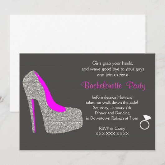 Glitter High Hiel Bachelorette Party Uitnodiging (Voorkant / Achterkant)