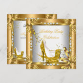 Glitter High Hiel Shoes Gellow Gold Party Kaart (Voorkant / Achterkant)