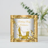 Glitter High Hiel Shoes Gellow Gold Party Kaart (Staand voorkant)