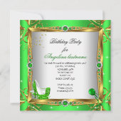 Glitter High Hiel Shoes Lime Green Gold Party Kaart (Achterkant)