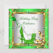 Glitter High Hiel Shoes Lime Green Gold Party Kaart (Voorkant)