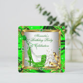 Glitter High Hiel Shoes Lime Green Gold Silk Kaart (Staand voorkant)