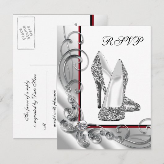 Glitter hoge hak schoen RSVP Uitnodiging Briefkaart (Voorkant / Achterkant)