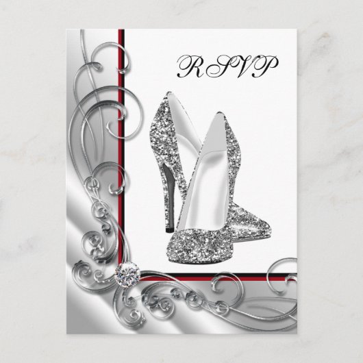 Glitter hoge hak schoen RSVP Uitnodiging Briefkaart (Voorkant)