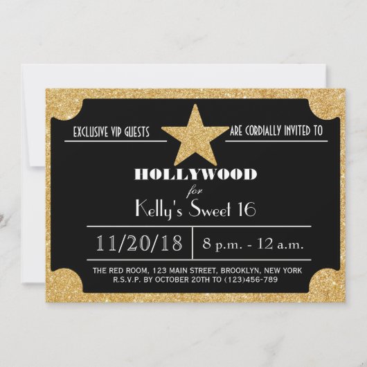 Glitter Hollywood Sweet 16 Birthday Invitation Kaart (Voorkant)