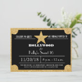 Glitter Hollywood Sweet 16 Birthday Invitation Kaart (Staand voorkant)